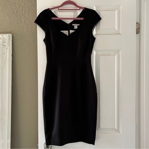 HM Women Black Fitted Dress Size 4 Cap Sleeve V Neck Empire Waist work office